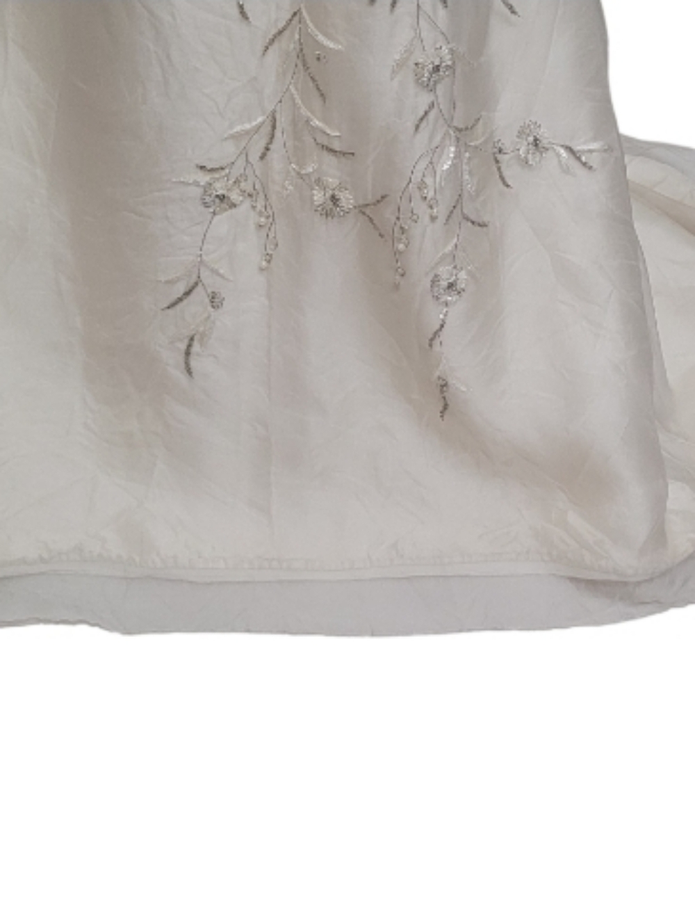 90s Vintage Lazaro Cream Silk Floral Embroidered Pearl Strapless Column Dress 10 - Picture 4 of 13